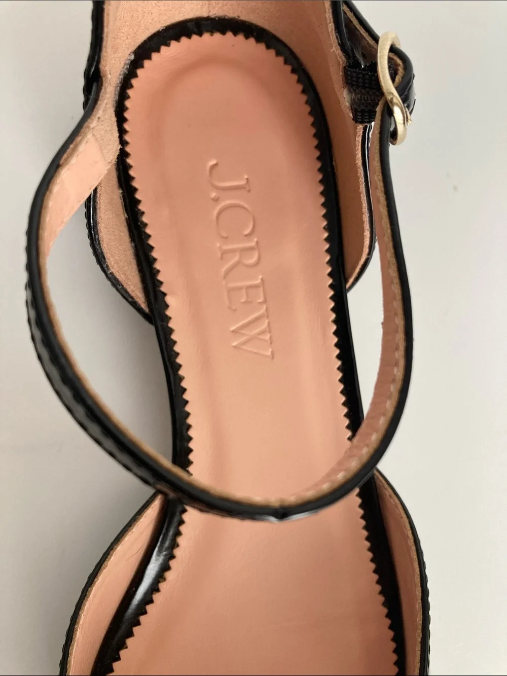 J. Crew Black Patent Pointed D'Orsay Flats with Ankle Strap